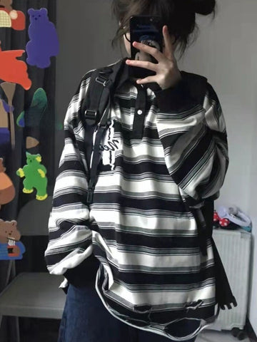 Loose 90s Harajuku Hoodies Women Men Vintage Striped Oversized Sweatshirts Autumn Casual Harajuku Hoodie Sudadera Y2k Grunge