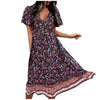 Loose Bohemian Dresses Women Casual Floral Rhombic Dress Beach Style Temperamental Print Maxi Dredd Prairie Chic Dresses