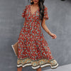 Loose Bohemian Dresses Women Casual Floral Rhombic Dress Beach Style Temperamental Print Maxi Dredd Prairie Chic Dresses