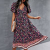 Loose Bohemian Dresses Women Casual Floral Rhombic Dress Beach Style Temperamental Print Maxi Dredd Prairie Chic Dresses