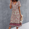 Loose Bohemian Dresses Women Casual Floral Rhombic Dress Beach Style Temperamental Print Maxi Dredd Prairie Chic Dresses
