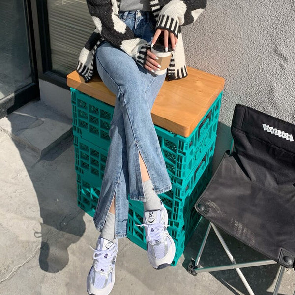 Loose High Waist Jeans for Women 2022 Spring and Autumn Korean Style Split Long Pants Slimming Wide-Leg Straight Pants