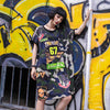 Loose Hip Hop Raglan Sleeves T Shirt Dress Harajuku Streetwear O Neck Short Sleeve Printed Long Tops Tee Plus Size Dress SZ6230