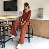 Loose Knitted Suit Autumn Women Set V Neck Long Pullovers Sweater + Wide Legs Pants Suit Female Tracksuit Two Piece Set Women