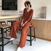 Loose Knitted Suit Autumn Women Set V Neck Long Pullovers Sweater + Wide Legs Pants Suit Female Tracksuit Two Piece Set Women