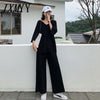 Loose Knitted Suit Autumn Women Set V Neck Long Pullovers Sweater + Wide Legs Pants Suit Female Tracksuit Two Piece Set Women