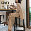 Loose Knitted Suit Autumn Women Set V Neck Long Pullovers Sweater + Wide Legs Pants Suit Female Tracksuit Two Piece Set Women