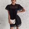 Loose Mini Dress Women Ruffles Short Sleeve Jacquard Dress Summer Solid Sexy Short Woman Dresses Casual Holiday Beach Dresses