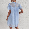 Loose Mini Dress Women Ruffles Short Sleeve Jacquard Dress Summer Solid Sexy Short Woman Dresses Casual Holiday Beach Dresses