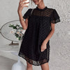Loose Mini Dress Women Ruffles Short Sleeve Jacquard Dress Summer Solid Sexy Short Woman Dresses Casual Holiday Beach Dresses