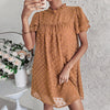 Loose Mini Dress Women Ruffles Short Sleeve Jacquard Dress Summer Solid Sexy Short Woman Dresses Casual Holiday Beach Dresses