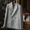 Loose Women Blazers and Jackets 2023 Fall Suit Collar Pleated Stitching Double Breasted Plaid Suit Plaid Jacket for Women