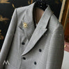 Loose Women Blazers and Jackets 2023 Fall Suit Collar Pleated Stitching Double Breasted Plaid Suit Plaid Jacket for Women