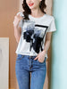 Loose Women's T-shirt Summer Printing T Shirt Female Clothes Short Sleeve Tees Casual O-Neck Satin Top