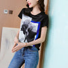 Loose Women's T-shirt Summer Printing T Shirt Female Clothes Short Sleeve Tees Casual O-Neck Satin Top