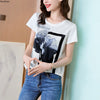 Loose Women's T-shirt Summer Printing T Shirt Female Clothes Short Sleeve Tees Casual O-Neck Satin Top