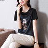 Loose Women's T-shirt Summer Short Sleeve Tees Female Clothes Printing T Shirt Casual O-Neck Satin Top