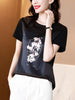 Loose Women's T-shirt Summer Short Sleeve Tees Female Clothes Printing T Shirt Casual O-Neck Satin Top