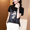 Loose Women's T-shirt Summer Short Sleeve Tees Female Clothes Printing T Shirt Casual O-Neck Satin Top