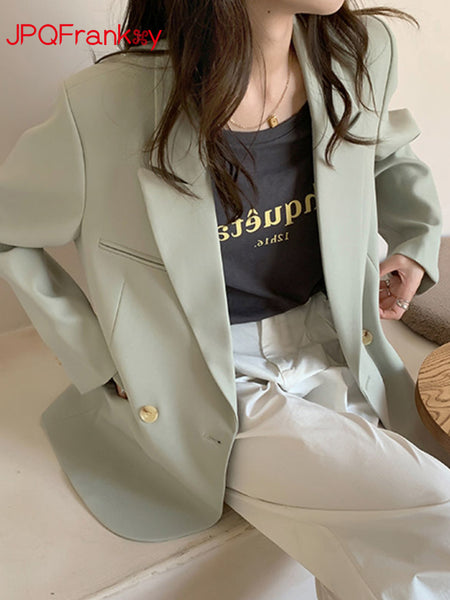 Loose and Casual Mint Green Suit Coat for Women's Spring and Autumn 2023 High-grade Suit Blazers for Women Jacket Women
