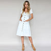 Women Casual A Line Dress V Neck Solid Polyester Summer Dresses For Women Knee Length Dress Pockets Beach Dress For Women
