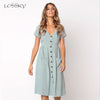 Women Casual A Line Dress V Neck Solid Polyester Summer Dresses For Women Knee Length Dress Pockets Beach Dress For Women