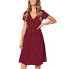 Women Casual A Line Dress V Neck Solid Polyester Summer Dresses For Women Knee Length Dress Pockets Beach Dress For Women