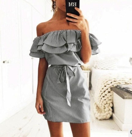 Women Dresses Striped Summer Dress Ruffle Collar 2022 Bandage Sundress Casual Sexy Bodycon Summer Dress Vestido De Festa