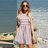 Women Summer Beach Dress A-Line Striped Short Sleeve O-Neck Print Dresses Casual Pink Mini Style Dress 2022 Sexy Sundress