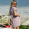 Women Summer Beach Dress A-Line Striped Short Sleeve O-Neck Print Dresses Casual Pink Mini Style Dress 2022 Sexy Sundress