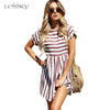 Women Summer Beach Dress A-Line Striped Short Sleeve O-Neck Print Dresses Casual Pink Mini Style Dress 2022 Sexy Sundress
