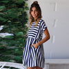 Women Summer Beach Dress A-Line Striped Short Sleeve O-Neck Print Dresses Casual Pink Mini Style Dress 2022 Sexy Sundress