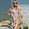 Women Summer Beach Dress A-Line Striped Short Sleeve O-Neck Print Dresses Casual Pink Mini Style Dress 2022 Sexy Sundress