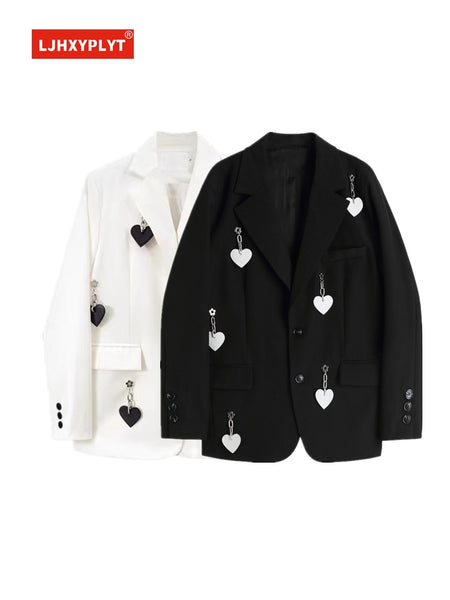 Love Chain Black Suit Jacket Women's Spring And Autumn Simple Commuter Design Solid Color Long Sleeves Blazer Coat Female