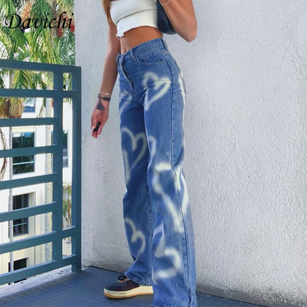 Love Graffiti Femme Jeans Woman High Waist Mom Baggy 2022Vaqueros Mujer Taille Haute Y2k De Pantalones Wide Leg Nouveau Large