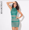 Geometric Figure High Collar Slits Slim Dress Black/Nude GREEN/NUDE RED/NUDELM0372
