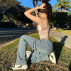 Low Rise Staright Cargo Jeans Wrap Belt Retro Denim Pants Ruched Drawstring Women Denim Trousers Street Indie Aesthetic Jean