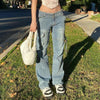 Low Rise Staright Cargo Jeans Wrap Belt Retro Denim Pants Ruched Drawstring Women Denim Trousers Street Indie Aesthetic Jean