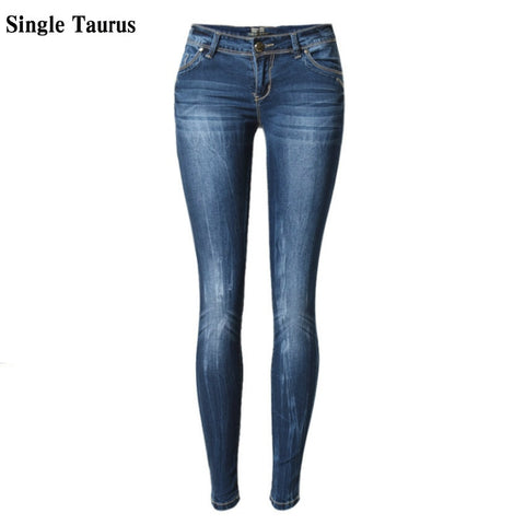 Low Waist Blue Skinny Jeans Women Washed Bleached Scratched Jeans Femme Plus Size Push Up Vintage Slim Cotton Trousers