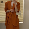 Luck A Blazers Sets Women Summer Thin Loose Pockets Outwear+High Waist Skirts 2 Pieces Sets Office Lady Korean Suits