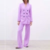 Luck A  Women Chic Purple Blazer Double Breasted Long Sleeve Office Wear Coat Solid Female Casual Outerwear Tops