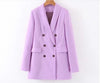 Luck A  Women Chic Purple Blazer Double Breasted Long Sleeve Office Wear Coat Solid Female Casual Outerwear Tops