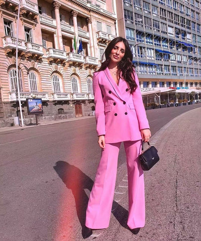 Luck A  Women Chic Purple Blazer Double Breasted Long Sleeve Office Wear Coat Solid Female Casual Outerwear Tops