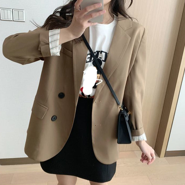 Lucyever 2023 Autumn Blazers Coats Women Korean Style Notched Single Breasted Outwear Ladies Basic Long Sleeve Office Blazer