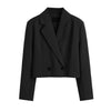 Lucyever Women Short Blazer Korean Office Work Notched Collar Jacket Ladies Solid Long Sleeve Double Breasted Blazers