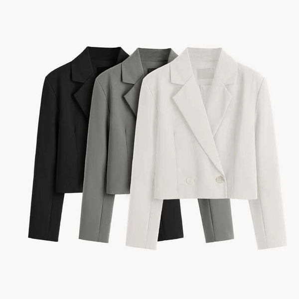 Lucyever Women Short Blazer Korean Office Work Notched Collar Jacket Ladies Solid Long Sleeve Double Breasted Blazers