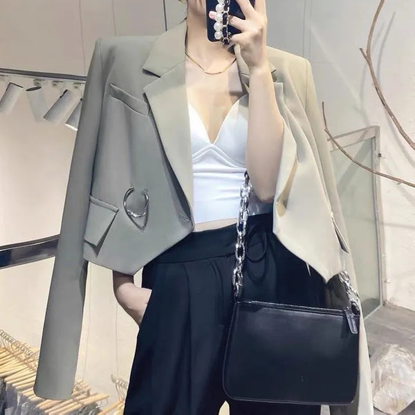 Lucyever Korean Style Cropped Blazer Women Streetwear Temperament Long Sleeve Blazers Coats Woman Chic Office Suit Short Coat
