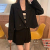 Lucyever Solid Blazers Women 2023 Autumn Notched Clothing Design Cropped Blazer Ladies Korean Style Simple Office Crop Jacket
