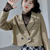 Lucyever Solid Blazers Women 2023 Autumn Notched Clothing Design Cropped Blazer Ladies Korean Style Simple Office Crop Jacket
