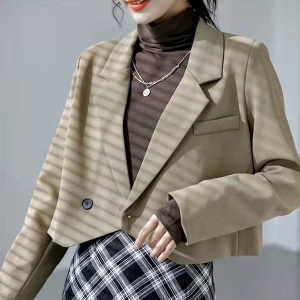 Lucyever Solid Blazers Women 2023 Autumn Notched Clothing Design Cropped Blazer Ladies Korean Style Simple Office Crop Jacket
